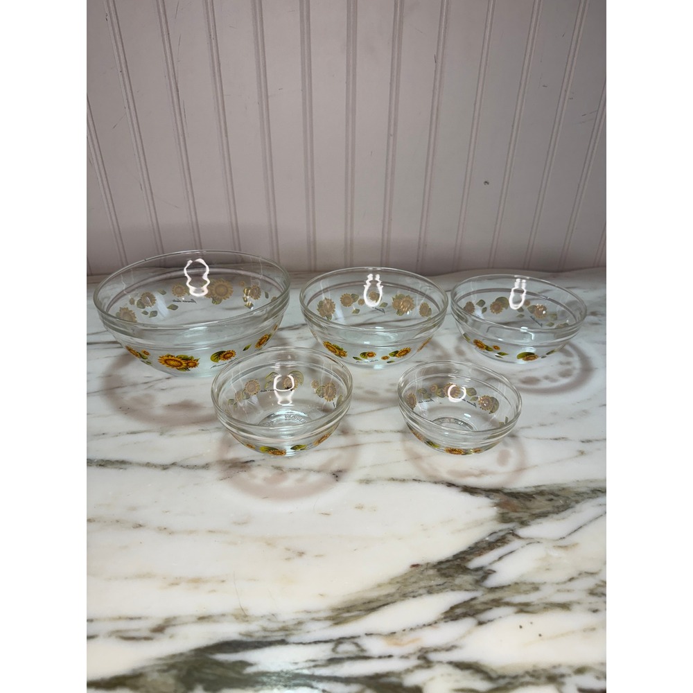 Vintage 1970s Imperial Glass Flower Dute Sunflower Nesting Bowl Set